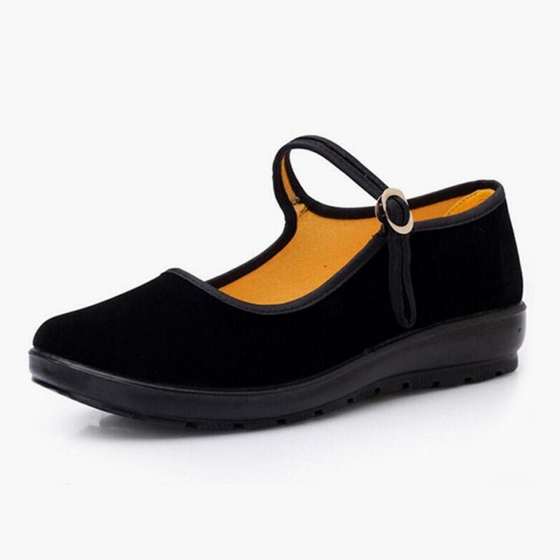 Women Fabric Flats Autumn Loafers Ladies Buckle Strap Black Mary Janes Casual Mother Shoes Female Comfort Breathable Footwear
