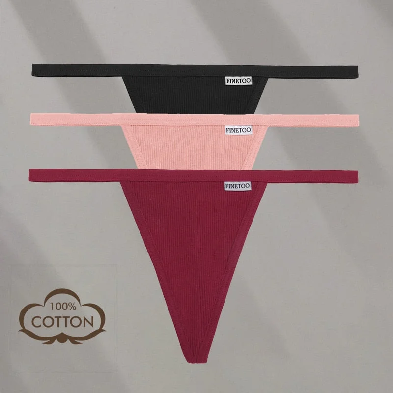 FINETOO 3PCS/Set M-XL Sexy G-string Panties Cotton Women's Underwear Girls Female Underpant Pantys Ladies Bikini Thong Lingerie