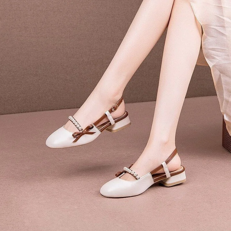 Summer Chic High Heel Sexy Ladies Sandals Side Knot Faux Pearl Fashion Women Pumps Open Back Heel Female Shoes