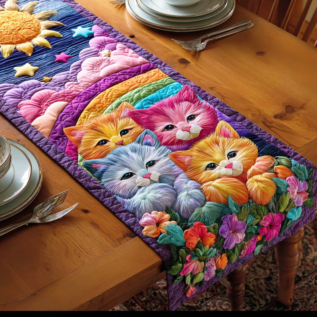 Rainbow Paws Parade Quilted Table Runner NCU0TD1184