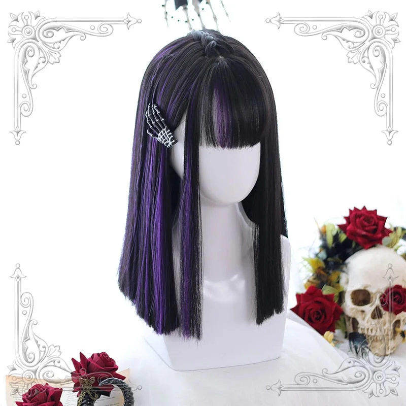 Harajuku Mixed Black Purple Lolita Fairy Witch Cosplay Straight Sweet Wig BE628