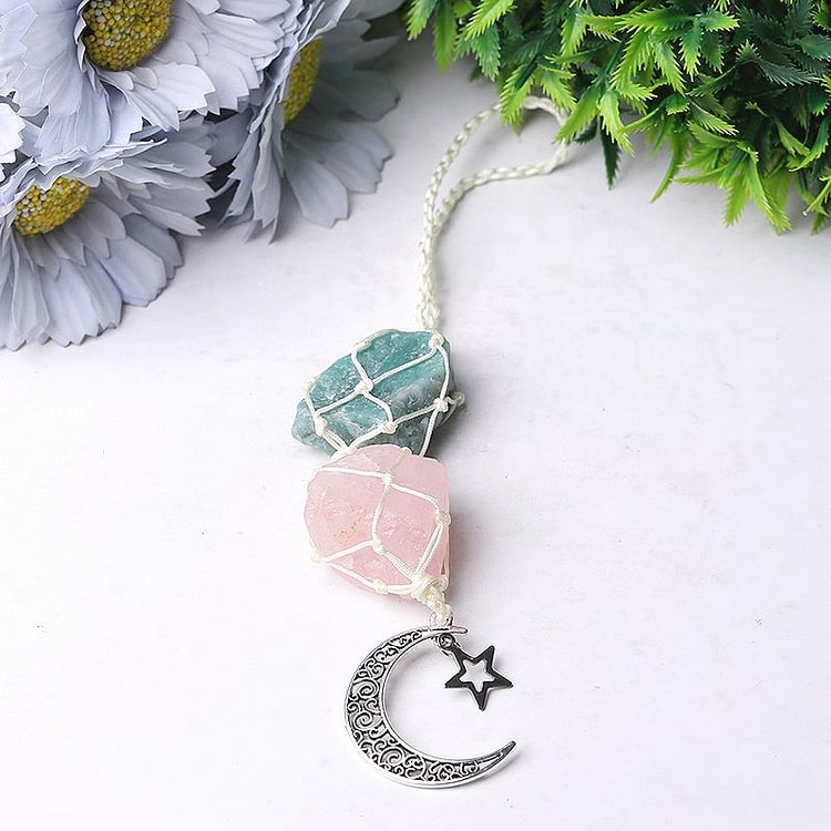 Sky Blue Rose Quartz Raw Stone Crystal Hanging