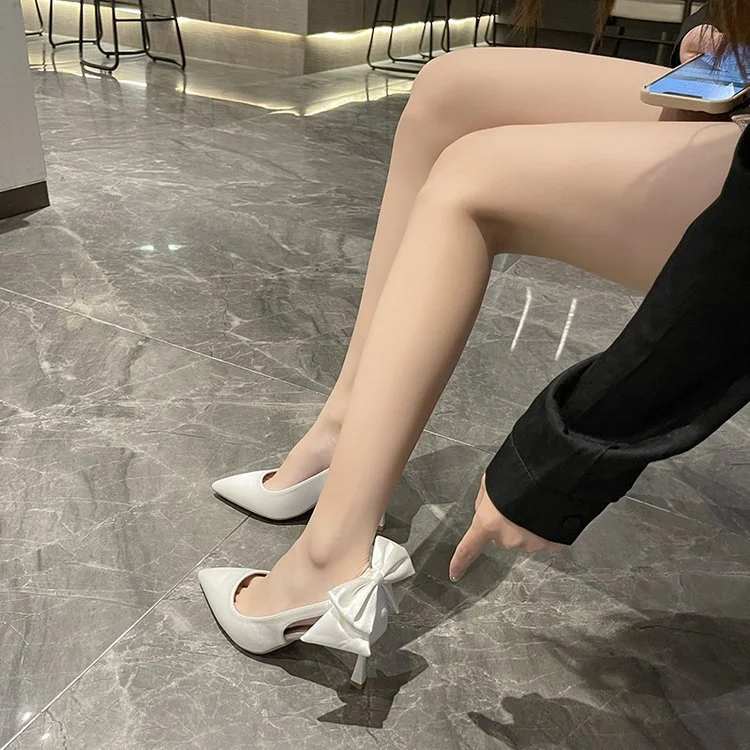 Churchf Churchf Spring Autumn New Hollow Butterfly Wedding Shoes Female Thin Heel Pointed Shallow Mouth Fashion High Heels White Single Shoes