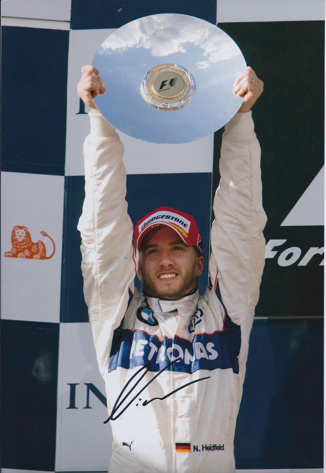 Genuine NICK HEIDFELD Signed Podium Shield Autograph BMW F1 12x8 Photo Poster painting AFTAL COA