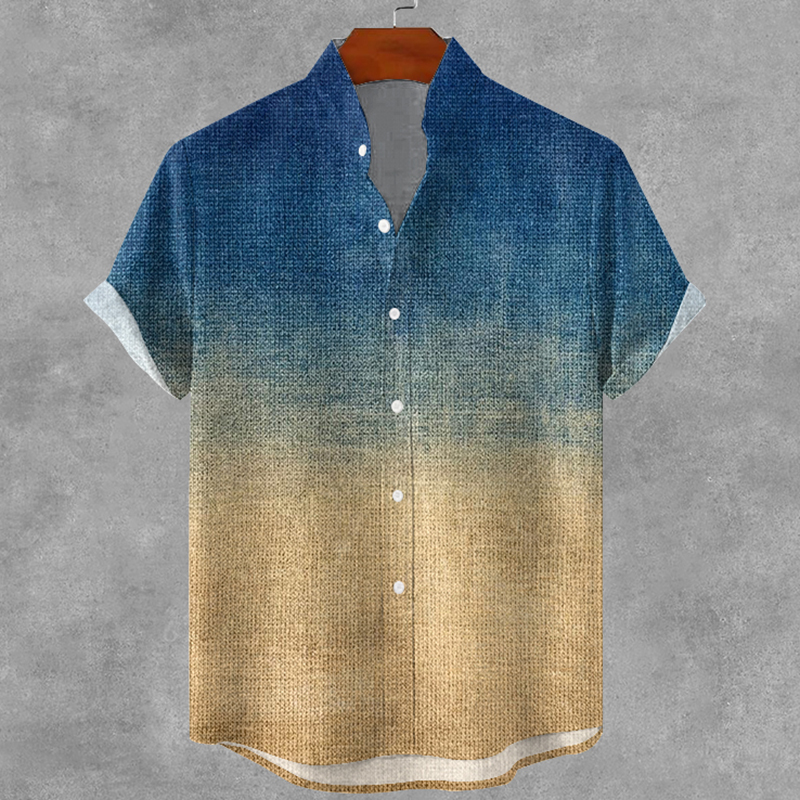 Men's Gradient Art Geometry Print Linen Blend Cozy Shirt  artssus