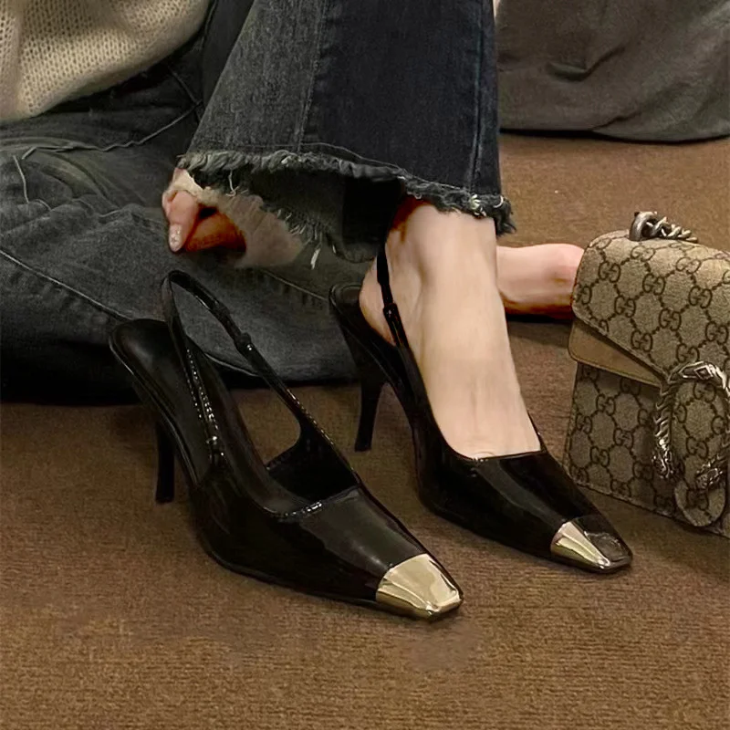 Breakj Breakj ~~ Sexy High Heels Black Fine Heel Back Empty Single Shoes Head Sandals