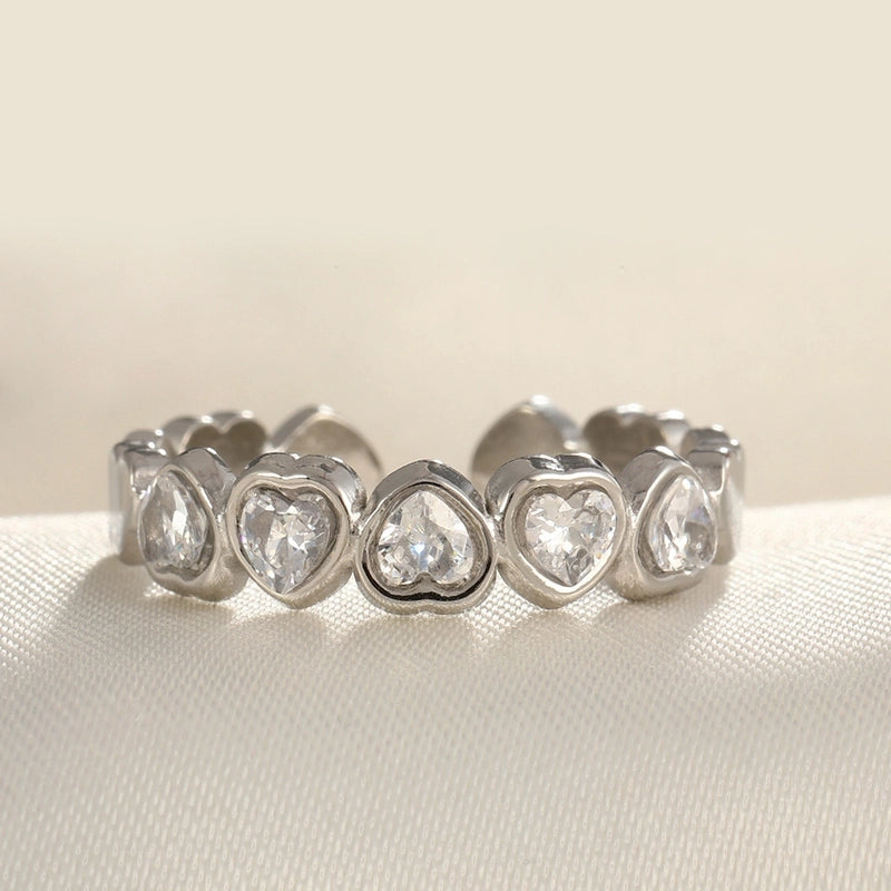 2 Pieces Modern Style Classic Style Geometric Leaf Heart Shape 304 Stainless Steel Zircon 18K Gold Plated Plating Open Rings