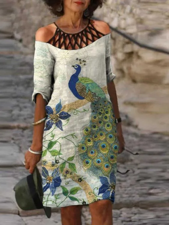 Women's Scoop Neck Short Sleeve Half Sleeve Printed Midi Dress