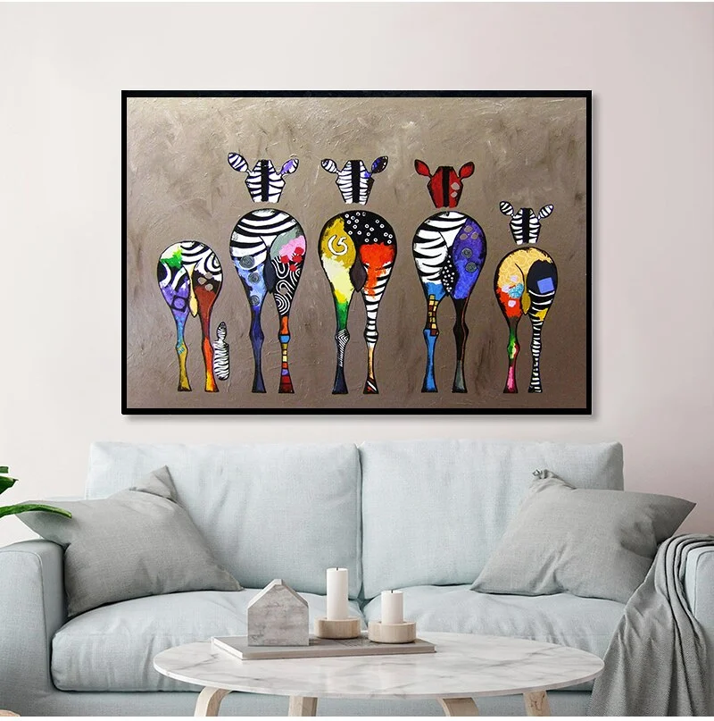 Abstract Colorful Zebra Canvas Art Paintings on The Wall Posters and Prints Art Picture for Modern Living Room Decor No Frame