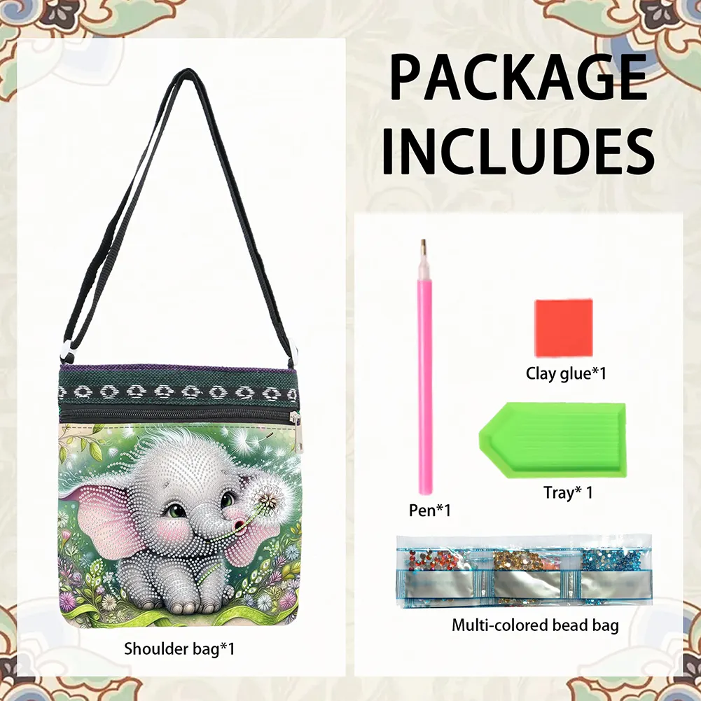 Baby Elephant 5D DIY Diamond Painting Shopper Bag Diamond Handmade Satchel Bag