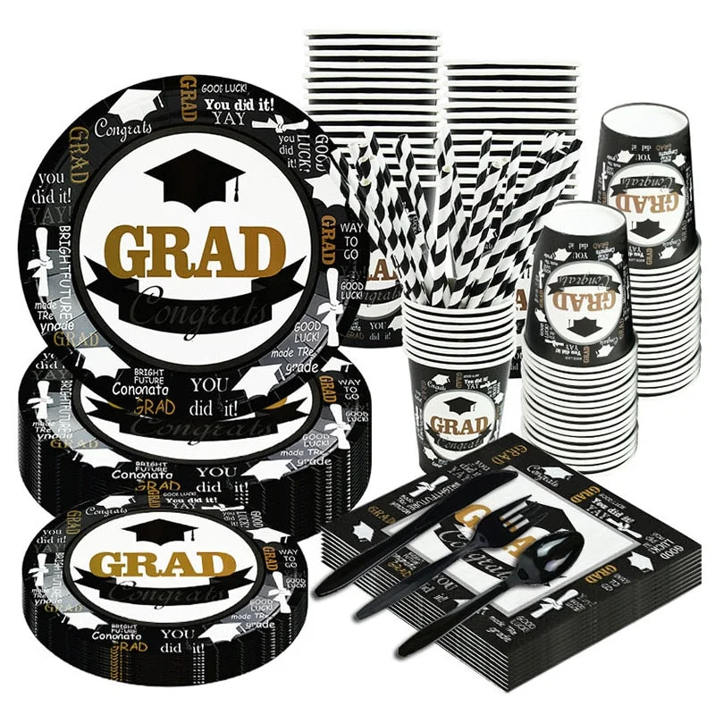 1Set Graduation Balloons Disposable Tableware 2022 Graduation Party Decorations Congrats Grad Paper Garland Banner Class of 2022