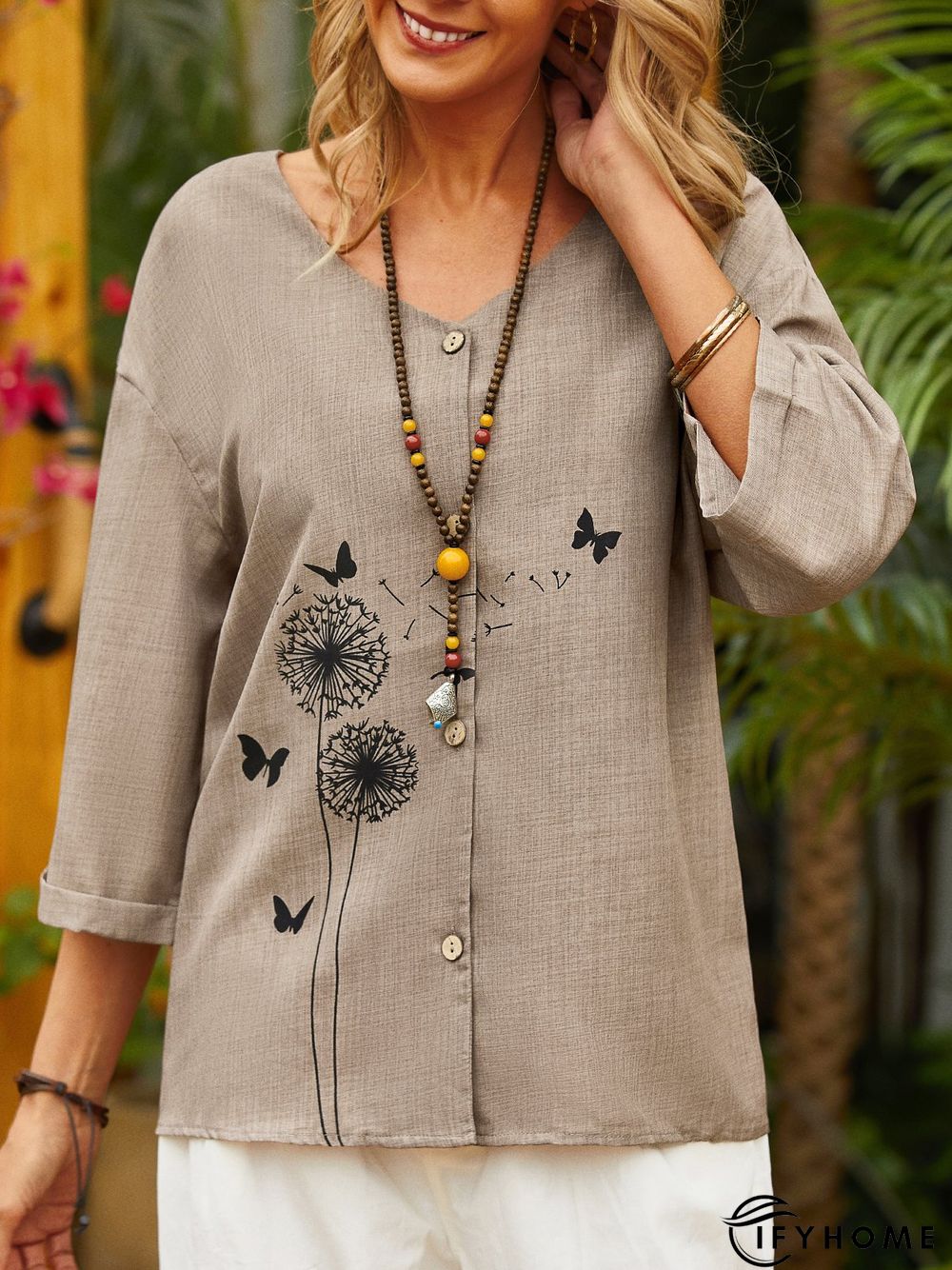 Cotton Casual V Neck Short Sleeve Blouse | IFYHOME