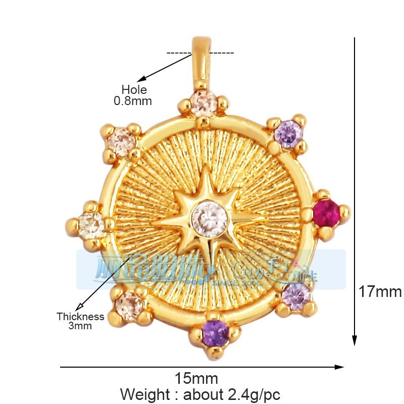 1 Piece 15 * 21mm 18 * 23mm 9*16mm Copper Zircon Sun Star Lightning Pendant Jewelry Accessories