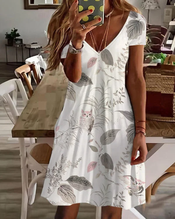 Sexy V-Neck Loose Print Dress