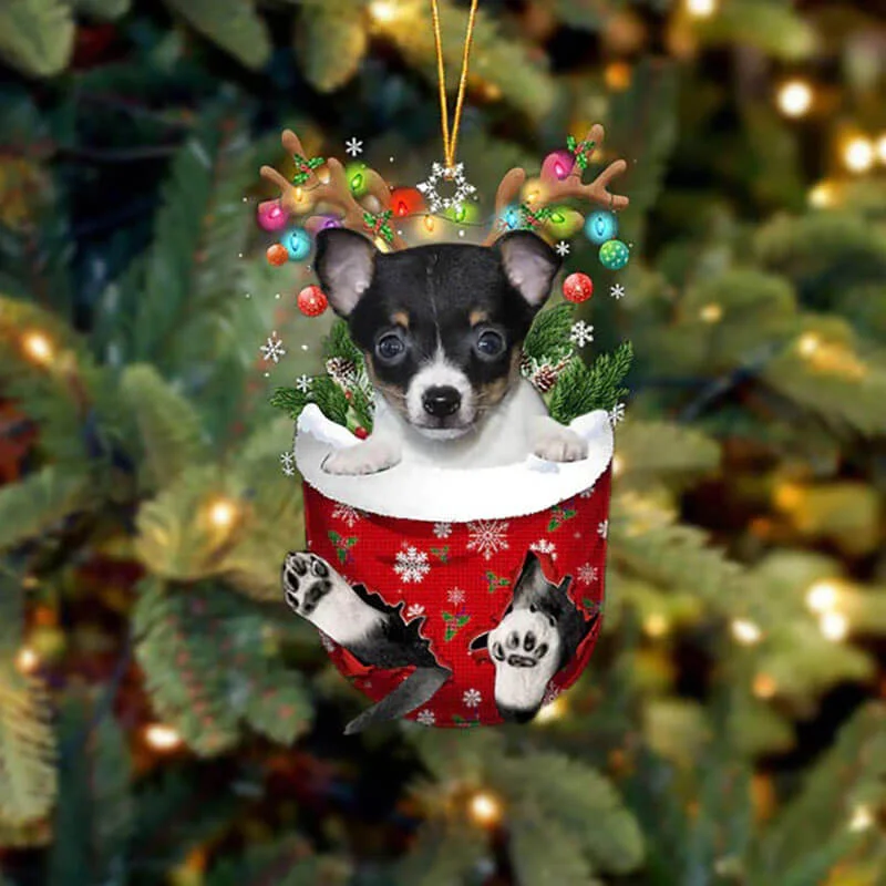 VigorDaily Toy Fox Terrier In Snow Pocket Christmas Ornament SP277