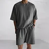 Men's Casual Loose-Fit Solid-Color Crewneck T-Shirt & Shorts Two-Piece Athletic Set by Inlyline