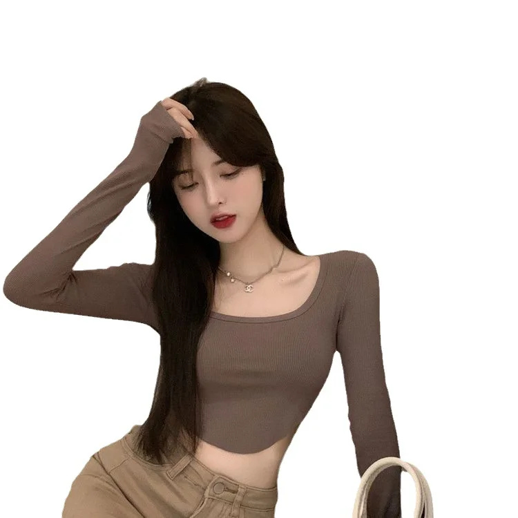 Uveng Uveng And Spicy Pure Desire Wind T-Shirt Slim Long Sleeve Design Sense Bottom Shirt Crop Hot Girl Short Student Jacket Female Early Autumn