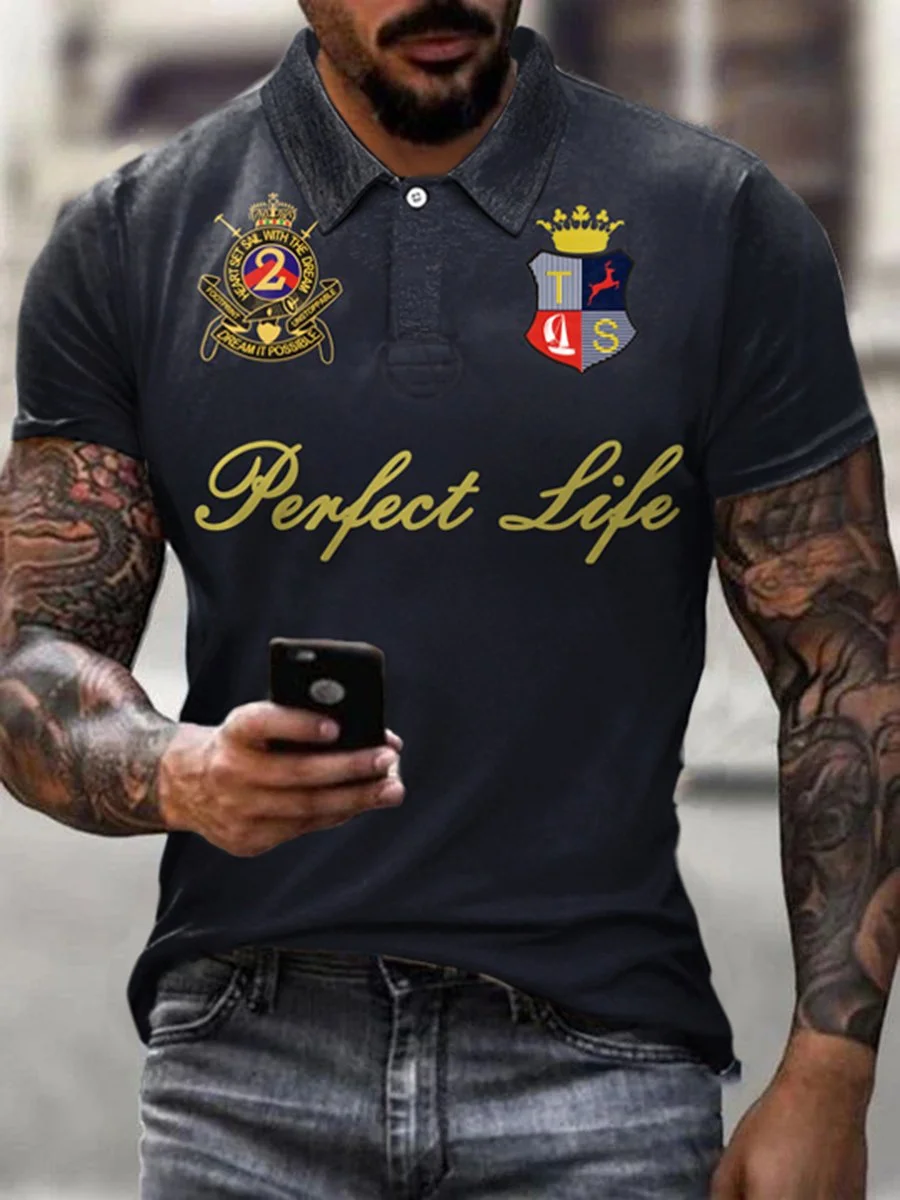 Men's Letter Embroidered Polo Short Sleeve-01