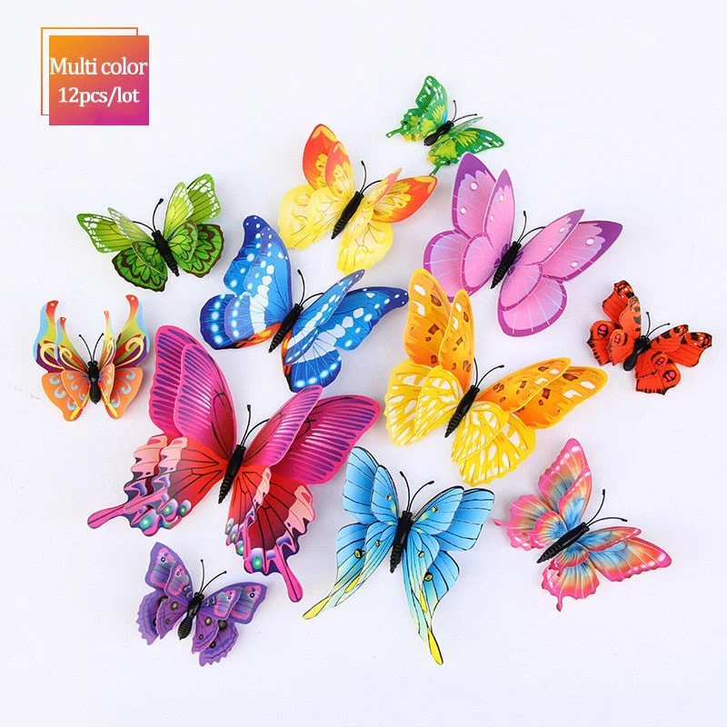 Multi Color 3D Double Layer Butterfly Wall Stickers for Home Decoration Wall Decal Butterflies for Party Living Room Bedroom