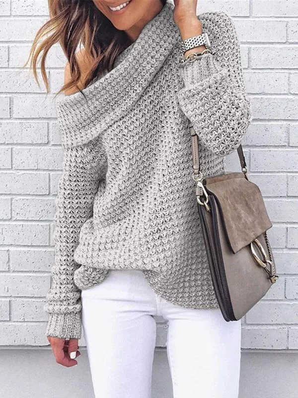 Sexy one-neck knitted sweater women