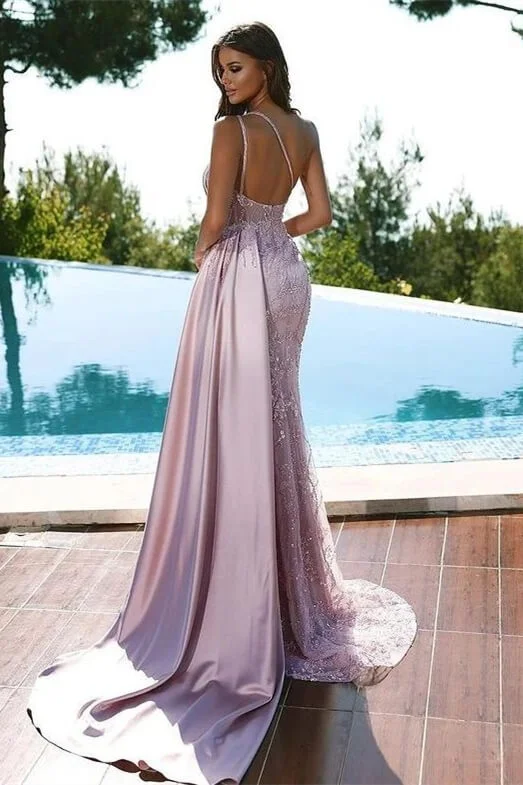 chinese dress ladies Pink Lace See Through Mermaid Long Sleeve Prom Dress, Cheap Evening Dresses,  MP324 – Musebridals main image 0