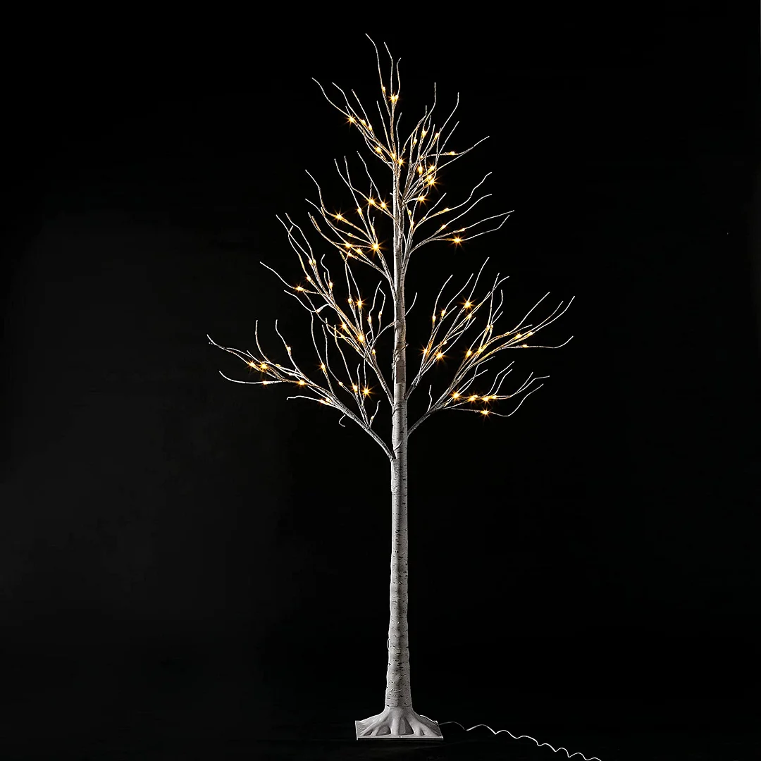 6ft White Birch Tree Decoration with 96 LED Lights - vzzhome