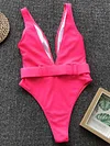 Belt Buckle Plain One Piece Swimsuit