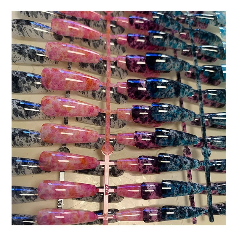 1set/24pcs Long Ballet Coffin Fake Nails Color Press On Nail Tips Removable Varnish Manicure Glue Style Ladies Decorations-Nail Inspo