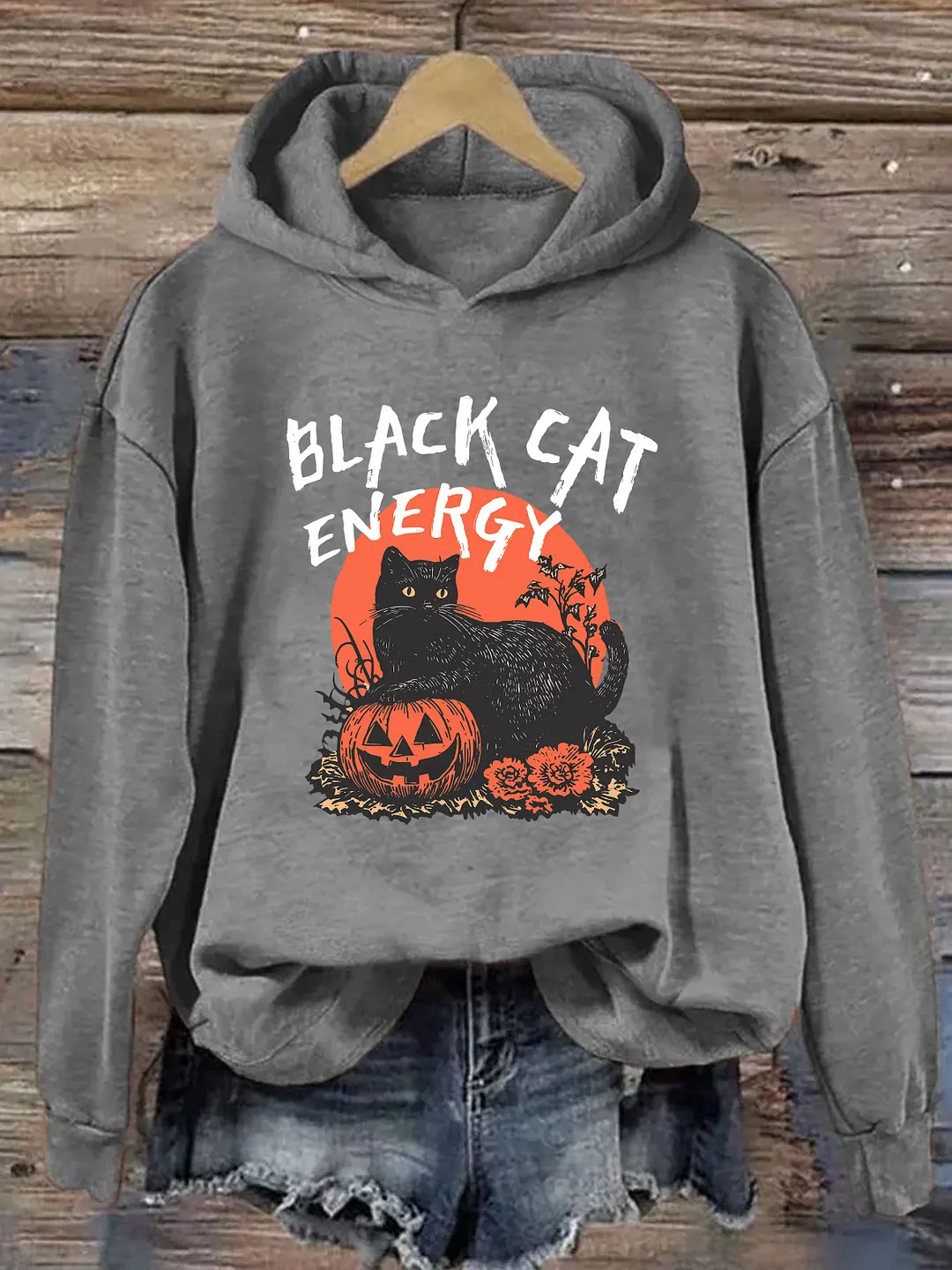 Black Cat Energy Funny Halloween Hoodie