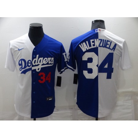 Men's Los Angeles Dodgers #34 Toro Valenzuela White/Blue Split Cool Base Stitched Baseball Jersey 80EW