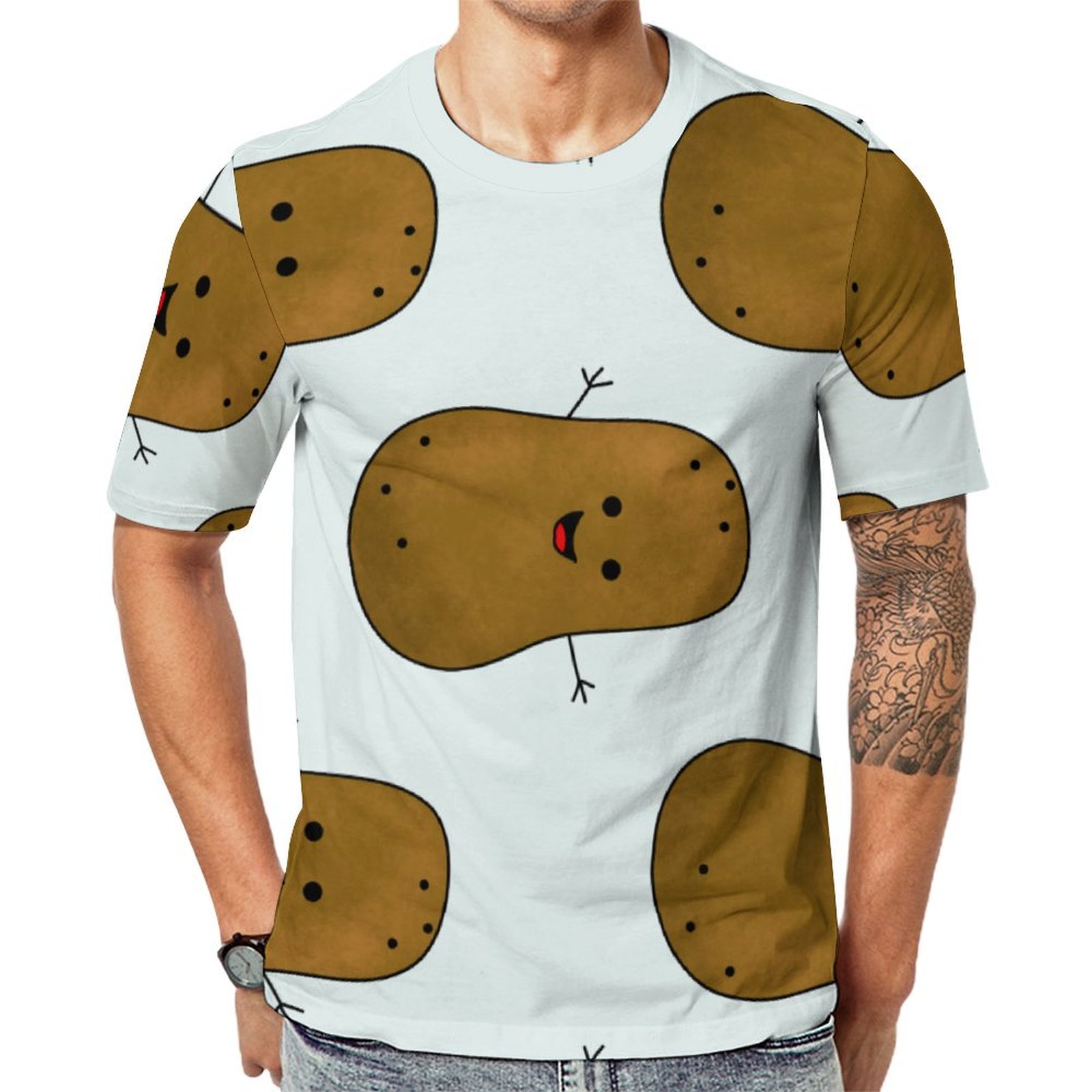 Happy Potato Short Sleeve Print Unisex Tshirt Summer Casual Tees for Men and Women Coolcoshirts