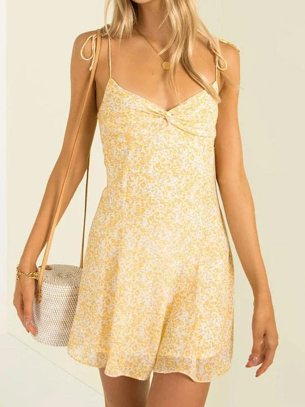 Yellow and white print mini dress
