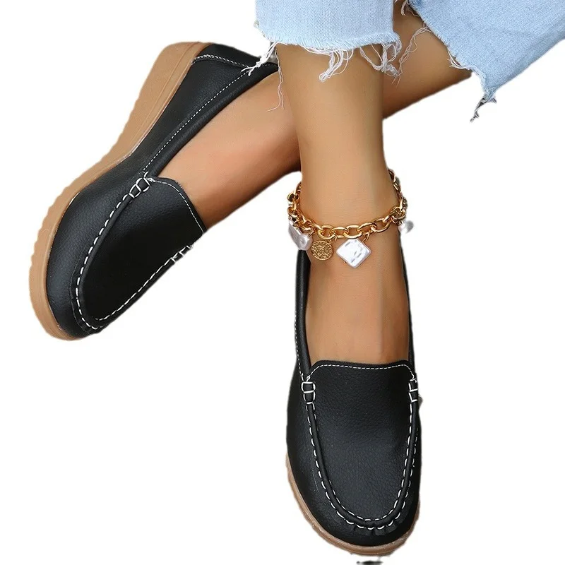 Breakj Breakj Large-Size New Bean Shoes Women's 2025 Summer Round Head Flat Simple Casual Mother Shoes Lefu Shoes