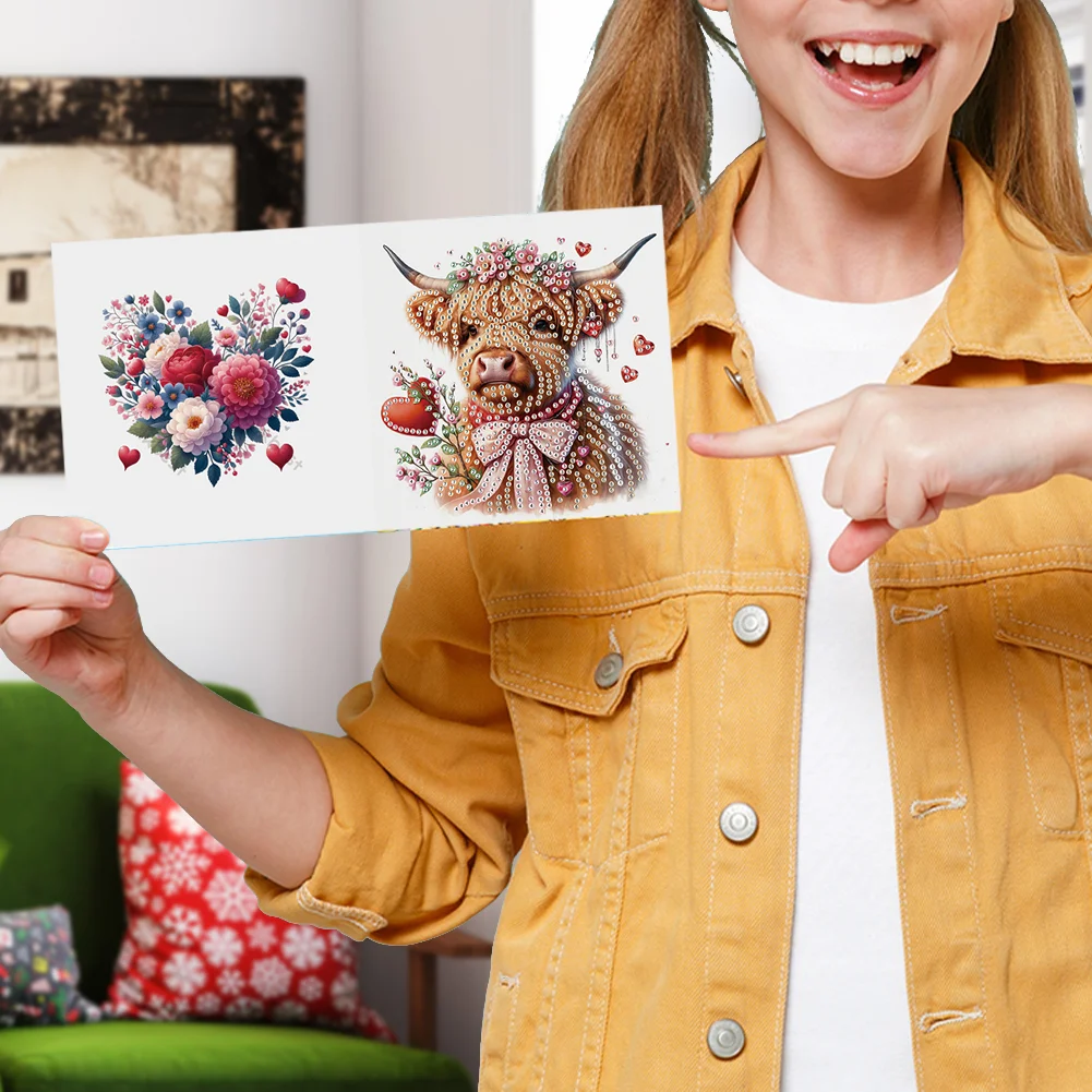 [Upgrade-Laser Card]6Pcs Love Yak Diamond Painting Greeting Card Rhinestones Diamond Wish Card