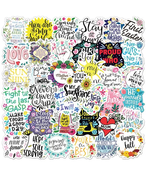 50 Pcs Inspirational Text Theme PVC Stickers-Himinee.com