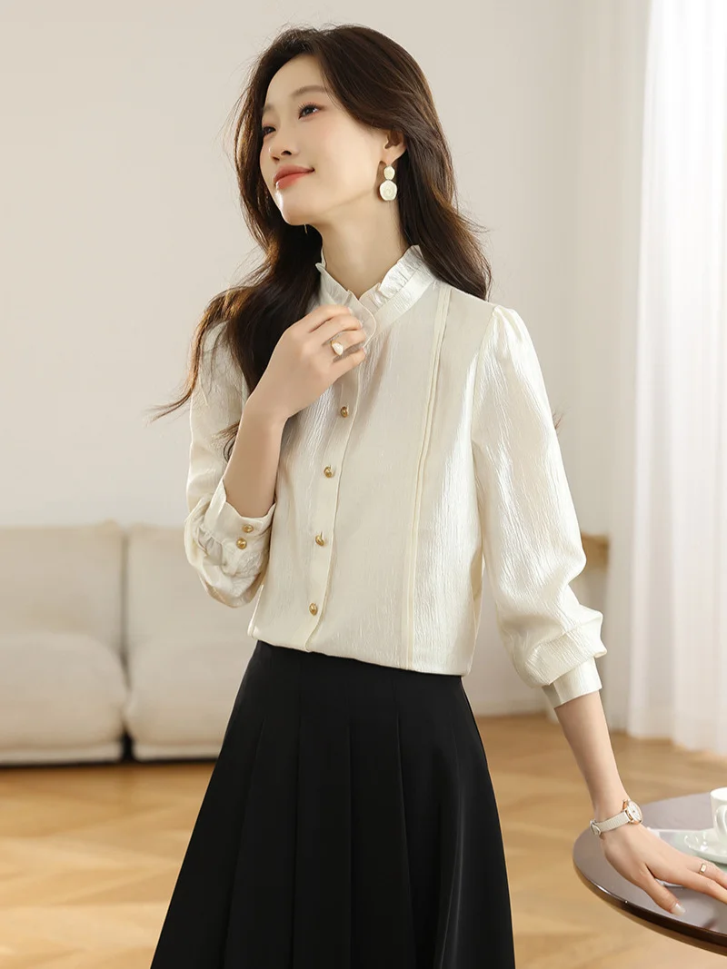 Athvotar Athvotar Spring Dress New French Long-Sleeved Shirt Women's Lace Collar Chic Commuter Blouse Fashion Shirt Tide