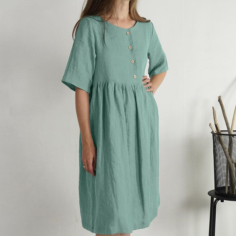 Rotimia Cotton and linen loose pocket dress