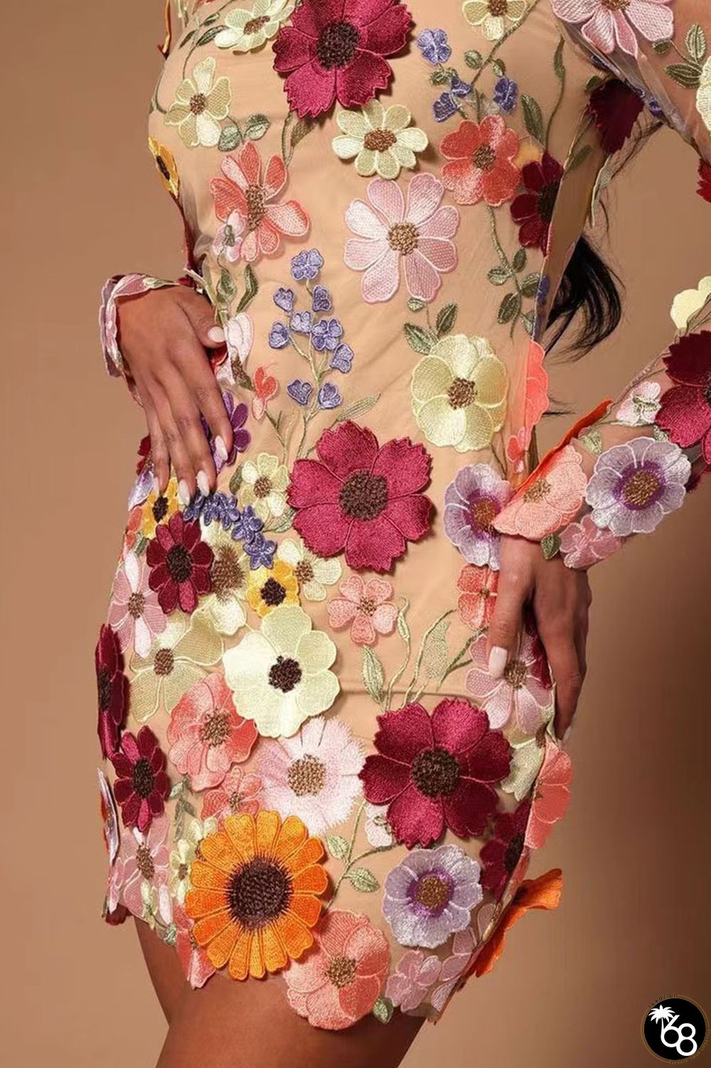 Pink Sweet Patchwork Appliques Half A Turtleneck One Step Skirt Dresses | 168DEAL