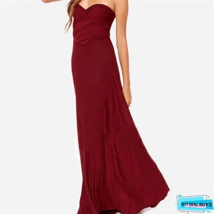 Cross-Border European and American Solid Color Various Wearing Methods Sexy Lace-up Red Dress Long Dress Bridesmaid Dress