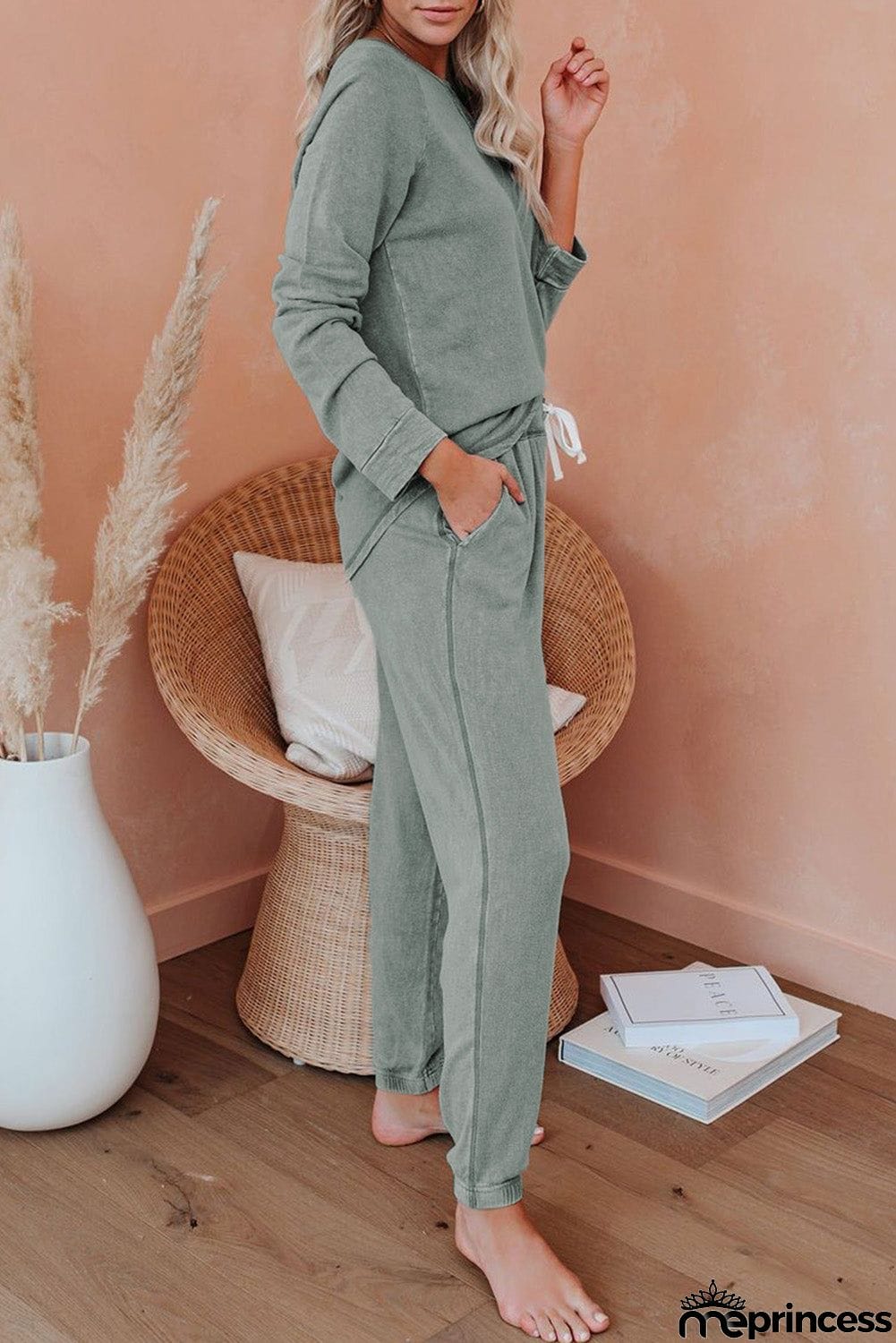 Raglan Sleeve Top And Pants Loungewear Set