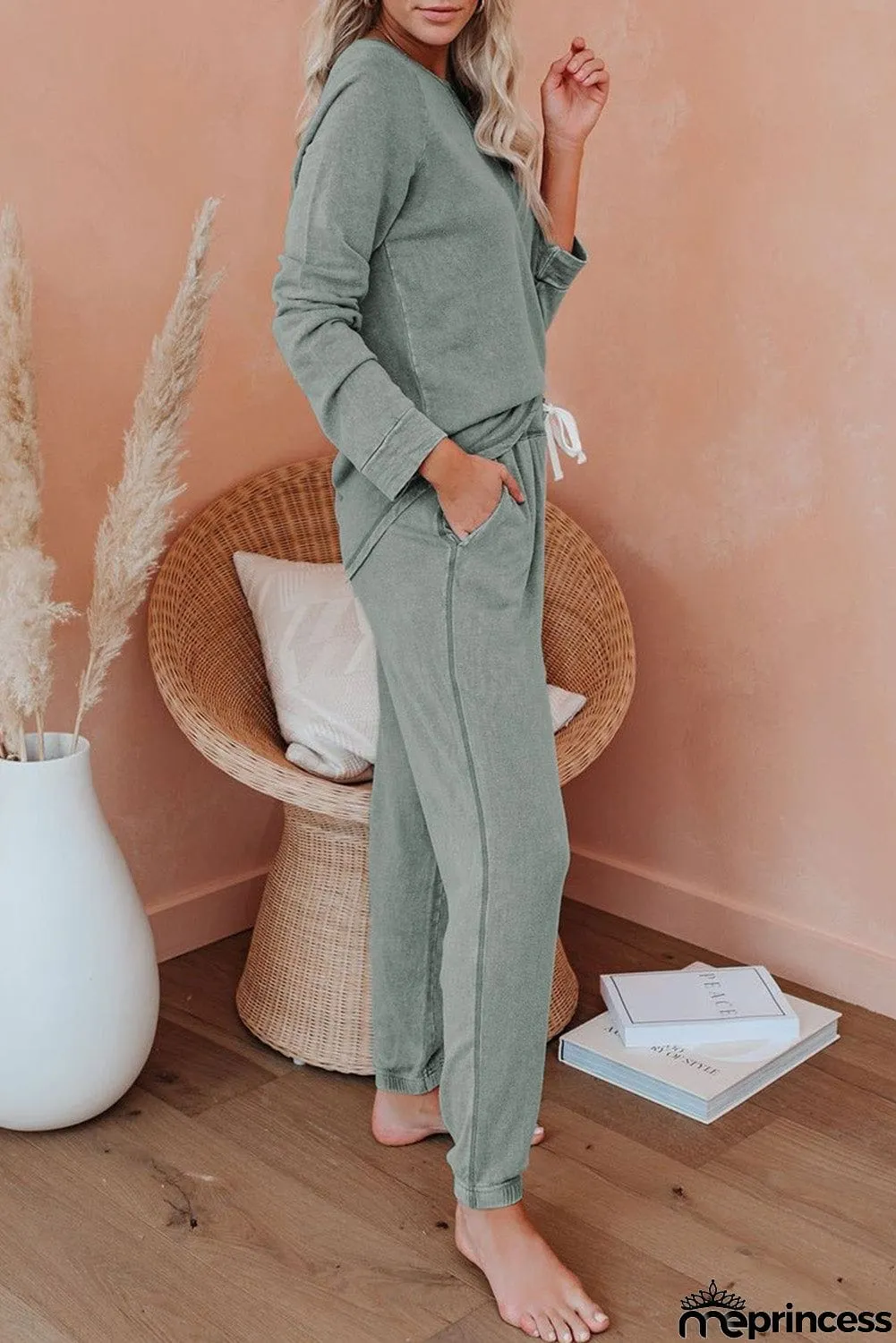 Raglan Sleeve Top And Pants Loungewear Set
