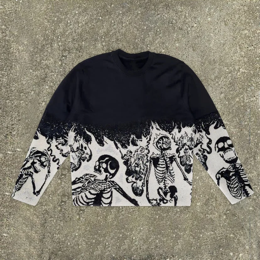 Street Style Skull Print Crew Neck Long Sleeve Sweatshirt