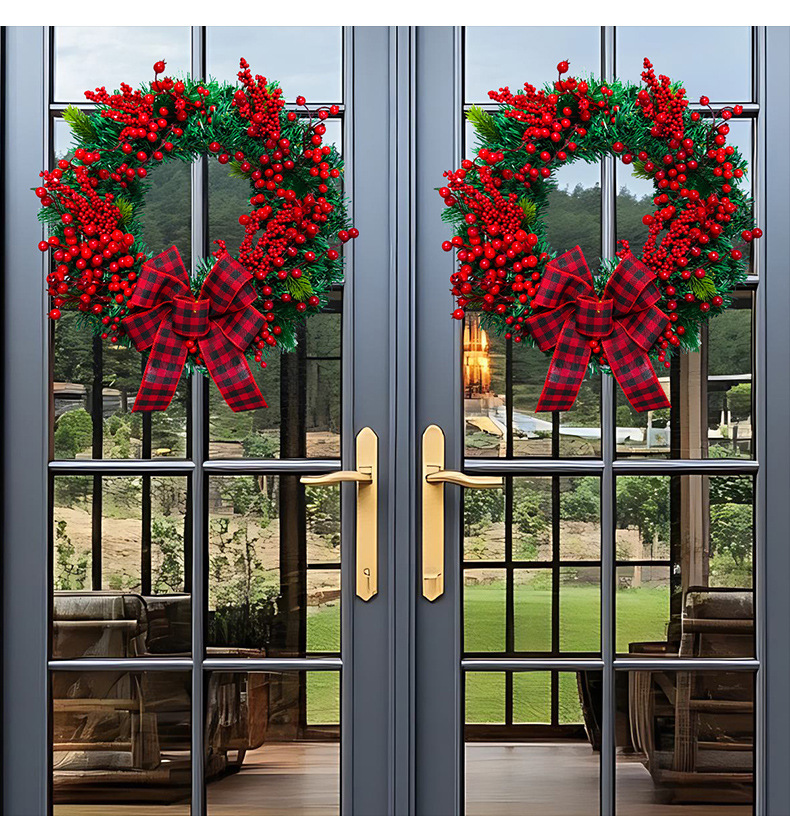 Tegooe Classic Red Plaid Bow Christmas Wreath - 16 Inch