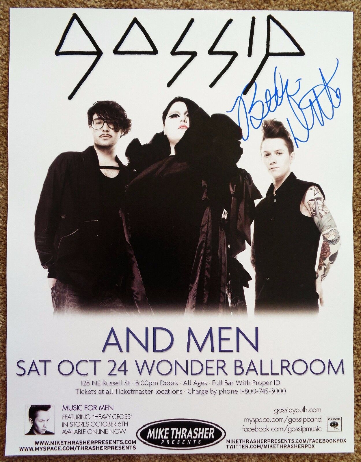 Signed BETH DITTO Gig POSTER The GOSSIP In-Person Autograph Concert