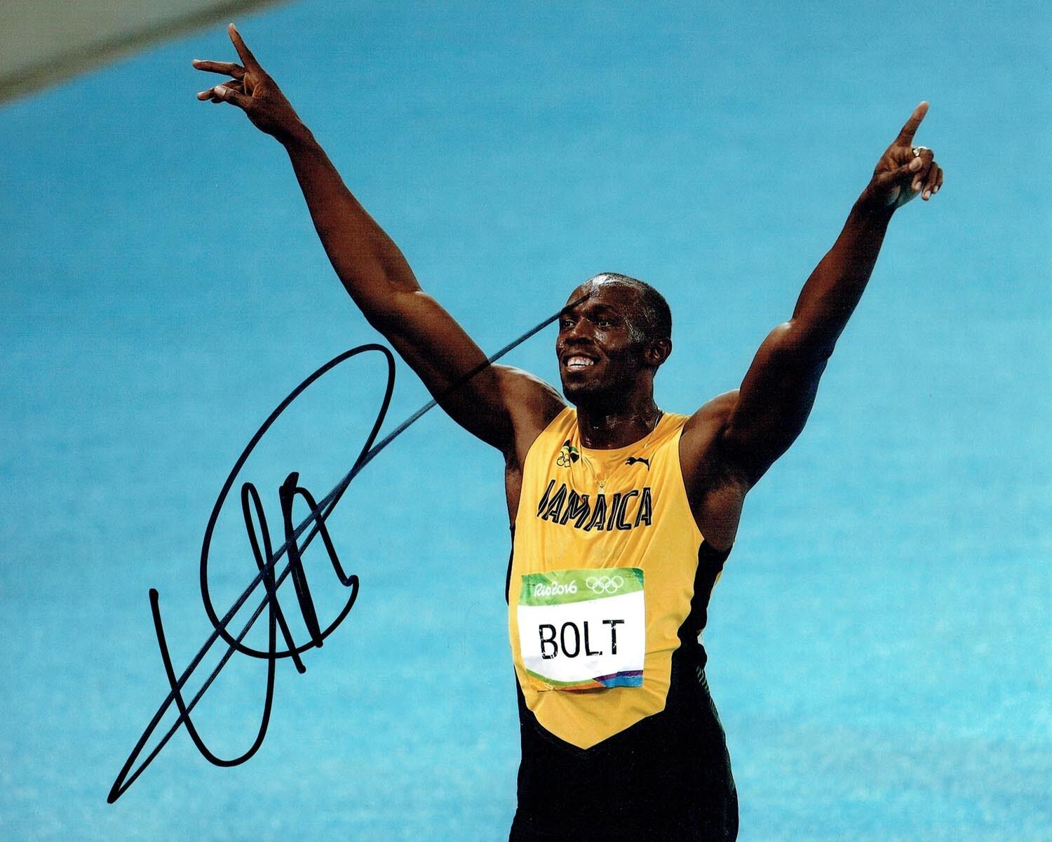 Usain Bolt SIGNED Rio 2016 Olympic Athlete 10x8 Race Photo Poster painting 1 AFTAL Autograph COA