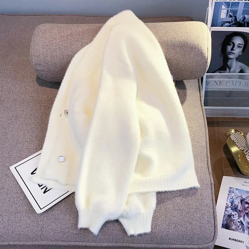 Uveng Knitted Sweater Cardigan Coat 2023 New Women Spring Autumn New Warm Comfortable Long Sleeve V-Neck Fashion Top Coat