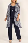 Plus Size Mother Of The Bride Mesh Print Formal Three Pieces Set Pant Suits