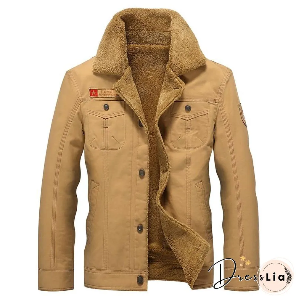 Men Velvet Thick Lapel Uniform Coat Autumn New Cotton Clothing Bomber Jacket