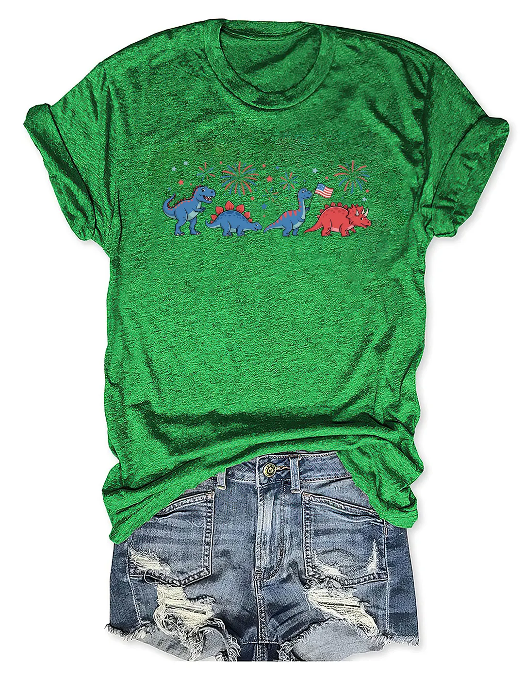 Cute Dinosaur American Flag Fireworks T-shirt
