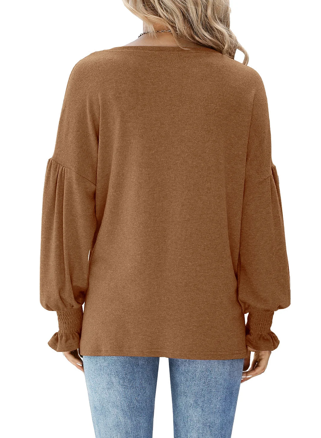 MIHOLL Womens Long Sleeve Top Crew Neck Ruffle Lantern Sleeve Casual Loose Blouse T Shirts